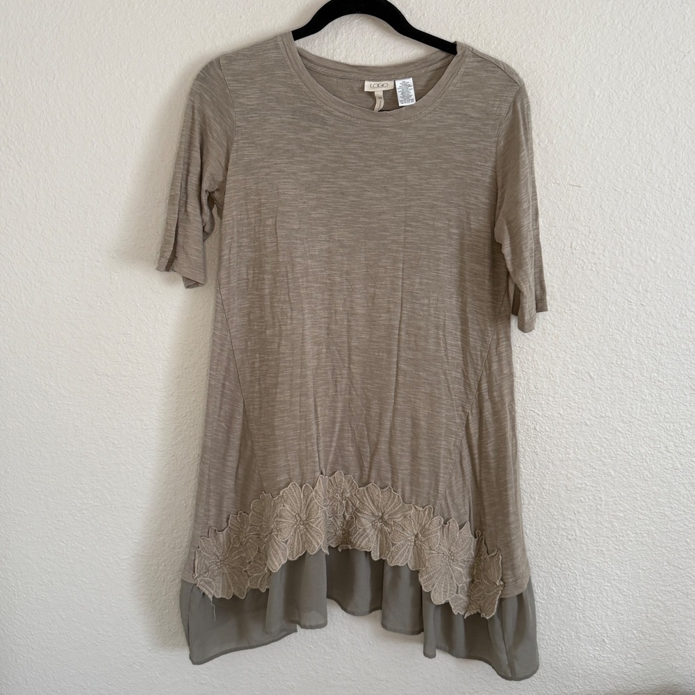 Womens XS Forest Fairy Taupe‎ Tunic Top Lagenlook Boho Romantic Layer Flower
